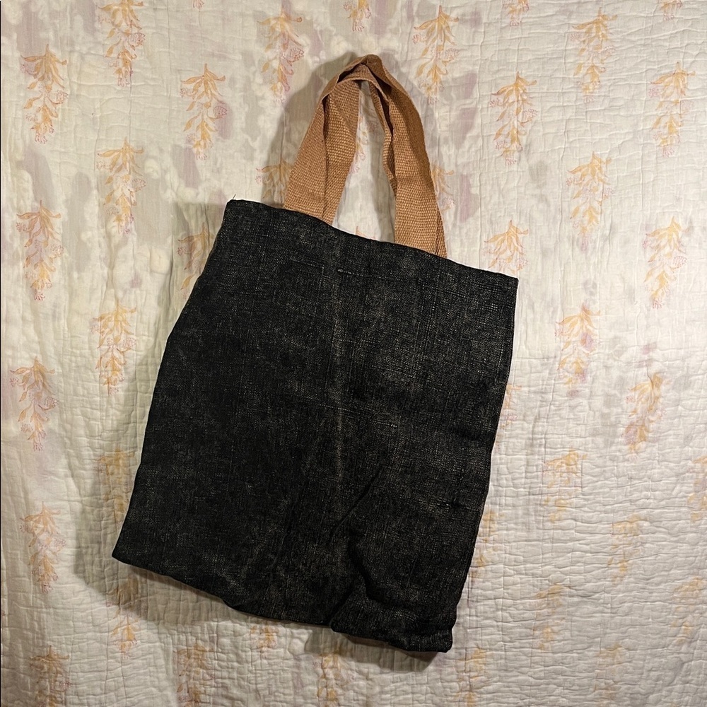 Black Jute Tote Bag with Tan Handles